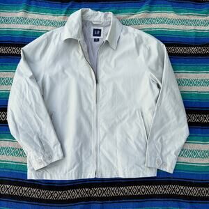 Men's Gap White Tan Zip Up Lined Eisenhower Casual Light Work Jacket Coat Sz XL